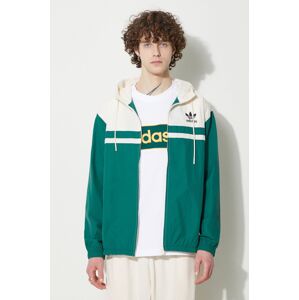 Mikina adidas Originals Windbreaker pánska, zelená farba, s kapucňou, vzorovaná, IU0201