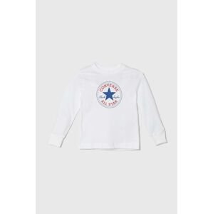 Bavlnené tričko s dlhým rukávom Converse biela farba, s potlačou