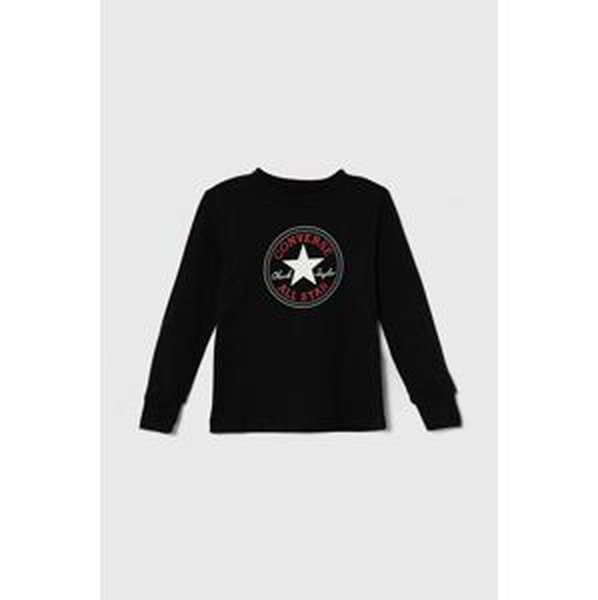 Bavlnené tričko s dlhým rukávom Converse čierna farba, s potlačou