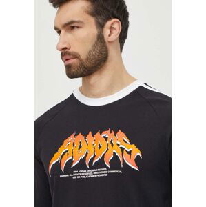 Bavlnené tričko s dlhým rukávom adidas Originals Flames čierna farba, s potlačou, IS0206