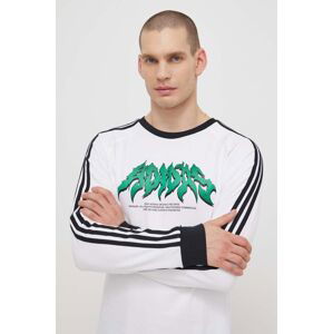 Bavlnené tričko s dlhým rukávom adidas Originals Flames biela farba, s potlačou, IS2917