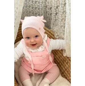 Detská bavlnená čiapočka Jamiks AKAB ružová farba biela, z tenkej pleteniny, bavlnená