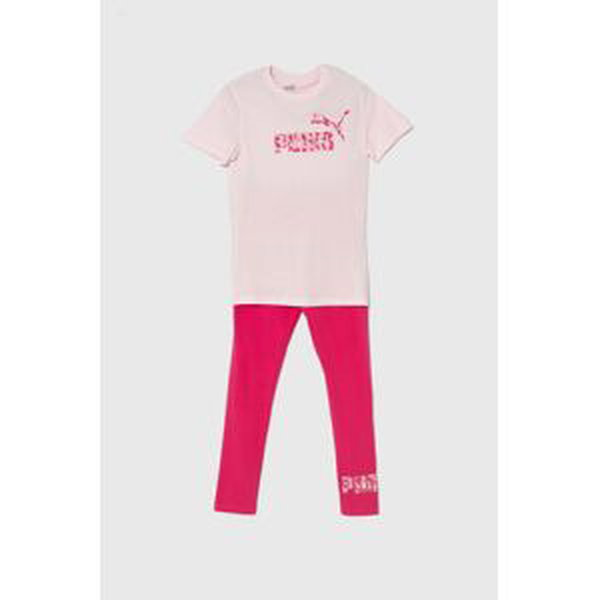 Detská bavlnená súprava Puma ANIMAL & Leggings Set G ružová farba