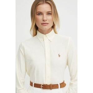 Bavlnená košeľa Polo Ralph Lauren dámska,žltá farba,slim,s klasickým golierom,211910131