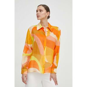 Košeľa Luisa Spagnoli dámska, oranžová farba, regular, s klasickým golierom