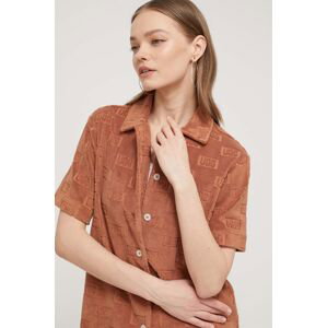 Košeľa UGG dámska, hnedá farba, regular, s klasickým golierom, 1153970,