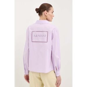 Bavlnená košeľa Armani Exchange dámska, fialová farba, regular, s klasickým golierom, 3DYC27 YN4RZ