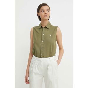 Bavlnená košeľa Polo Ralph Lauren dámska, zelená farba, regular, s klasickým golierom, 211906512