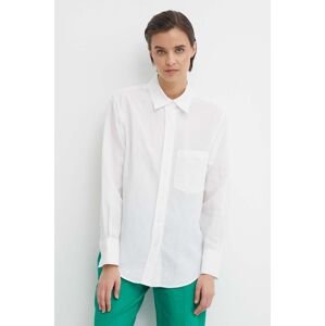 Košeľa s prímesou ľanu Calvin Klein biela farba, voľný strih, s klasickým golierom