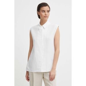 Košeľa s prímesou ľanu Calvin Klein béžová farba, voľný strih, s klasickým golierom, K20K206696