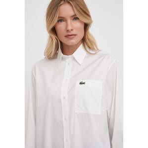 Bavlnená košeľa Lacoste dámska, biela farba, voľný strih, s klasickým golierom