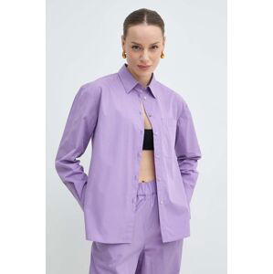 Bavlnená košeľa MAX&Co. dámska, fialová farba, voľný strih, s klasickým golierom, 2416111044200