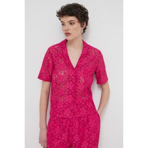 Košeľa Desigual SIENA dámska, ružová farba, voľný strih, s klasickým golierom, 24SWCW30