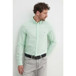 Bavlnená košeľa Tommy Hilfiger pánska, zelená farba, slim, s golierom button-down, MW0MW33782