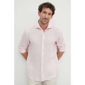 Ľanová košeľa Joop! Pai Pai ružová farba, regular, s talianskym golierom, 30041389 10011212,