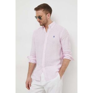 Ľanová košeľa Polo Ralph Lauren ružová farba,regular,s golierom button-down,710873446