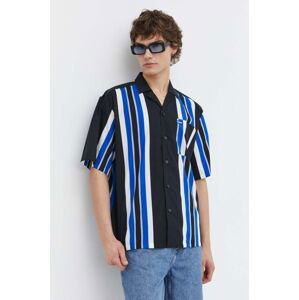 Bavlnená košeľa Hugo Blue pánska, čierna farba, voľný strih
