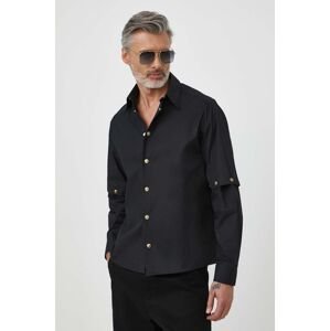 Bavlnená košeľa Versace Jeans Couture pánska, čierna farba, voľný strih, s klasickým golierom