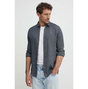 Ľanová košeľa Pepe Jeans PAYTTON šedá farba, regular, s klasickým golierom, PM308523