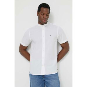 Bavlnená košeľa Tommy Hilfiger pánska, biela farba, regular, so stojačikom