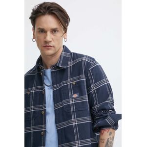 Bavlnená košeľa Dickies WARRENTON SHIRT LS pánska, tmavomodrá farba, voľný strih, s klasickým golierom, DK0A4Y7G