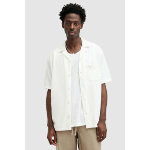 Košeľa AllSaints CUDI pánska, biela farba, voľný strih