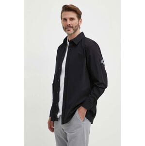 Košeľa Calvin Klein Jeans pánska,čierna farba,voľný strih,s klasickým golierom,J30J325176