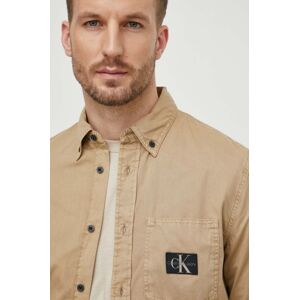 Bavlnená košeľa Calvin Klein Jeans pánska,béžová farba,regular,s golierom button-down,J30J325772