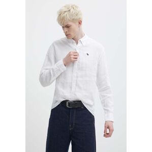 Ľanová košeľa Abercrombie & Fitch biela farba, regular, s golierom button-down