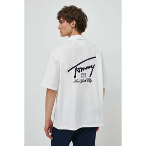 Bavlnená košeľa Tommy Jeans pánska, biela farba, voľný strih, DM0DM19139