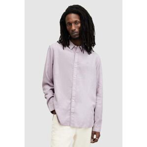 Ľanová košeľa AllSaints LAGUNA LS SHIRT ružová farba, voľný strih, s golierom button-down, MS540Z