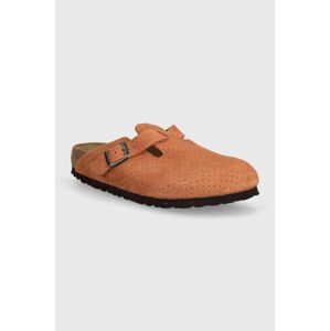 Semišové šľapky Birkenstock Boston dámske, oranžová farba, 1027118