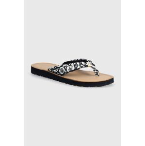 Žabky Tommy Hilfiger TH EMBLEM ELEVATED BEACH SANDAL dámske, tmavomodrá farba, na plochom podpätku, FW0FW07847