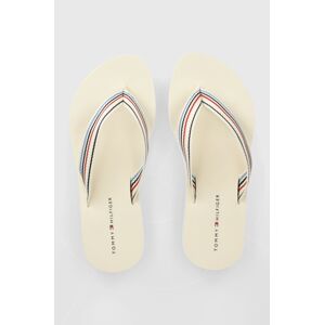 Žabky Tommy Hilfiger WEDGE STRIPES BEACH SANDAL dámske, béžová farba, na kline, FW0FW07858