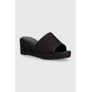 Šľapky Tommy Hilfiger TH ROPE WEDGE SANDAL dámske, čierna farba, na kline, FW0FW07927