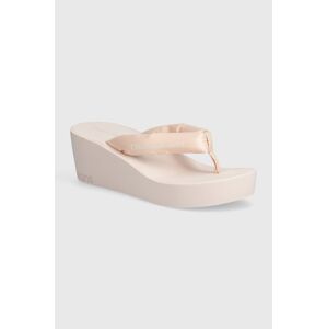 Žabky Calvin Klein Jeans BEACH WEDGE SANDAL PADDED NY dámske, béžová farba, na kline, YW0YW01397