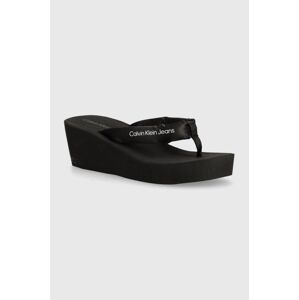 Žabky Calvin Klein Jeans BEACH WEDGE SANDAL PADDED NY dámske, čierna farba, na kline, YW0YW01397