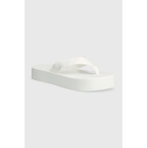 Žabky Calvin Klein Jeans FLATFORM FLIPFLOP JELLY dámske, biela farba, na plochom podpätku, YW0YW01398