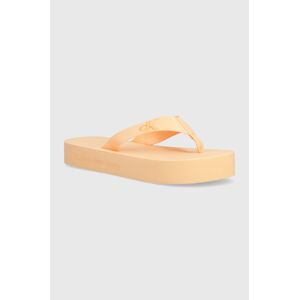 Žabky Calvin Klein Jeans FLATFORM FLIPFLOP JELLY dámske, oranžová farba, na plochom podpätku, YW0YW01398