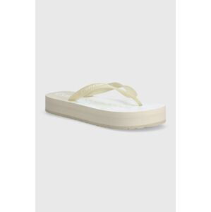 Žabky Calvin Klein Jeans BEACH SANDAL FLATFORM MONOLOGO dámske, béžová farba, na platforme, YW0YW01617