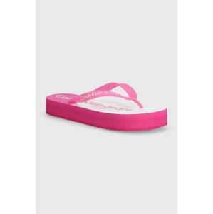 Žabky Calvin Klein Jeans BEACH SANDAL FLATFORM MONOLOGO dámske, ružová farba, na platforme, YW0YW01617