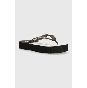 Žabky Calvin Klein Jeans BEACH SANDAL FLATFORM MONOLOGO dámske, čierna farba, na platforme, YW0YW01617