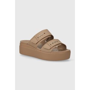 Šľapky Crocs Brooklyn Low Wedge Sandal dámske, hnedá farba, na platforme, 207431