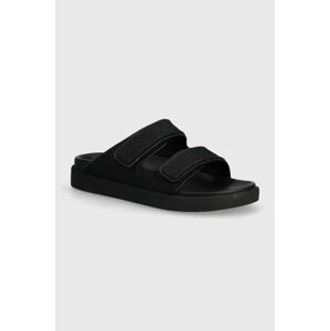 Šľapky Calvin Klein FLAT ADJ SLIDE MONOCQ dámske, čierna farba, HW0HW01955