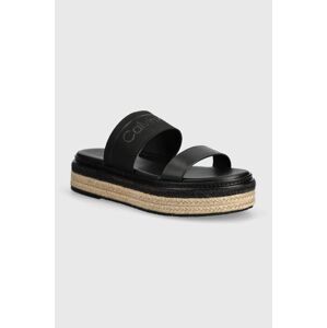 Šľapky Calvin Klein WEDGE SLIDE HE dámske, čierna farba, na platforme, HW0HW01966