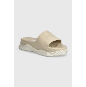 Šľapky Calvin Klein FLATFORM SLIDE EVA dámske, béžová farba, na platforme, HW0HW01973