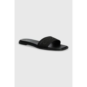 Šľapky Calvin Klein FLAT SLIDE HE dámske, čierna farba, HW0HW01989