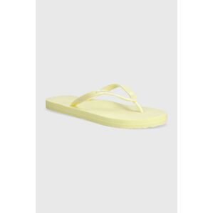 Žabky Calvin Klein FLIP FLOP DEBOSS LOGO MET dámske, žltá farba, na plochom podpätku, HW0HW02043