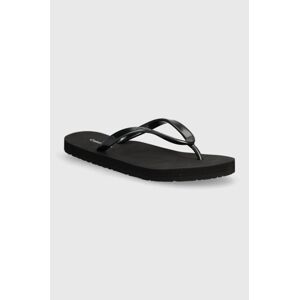 Žabky Calvin Klein FLIP FLOP DEBOSS LOGO MET dámske, čierna farba, na plochom podpätku, HW0HW02043