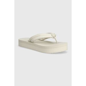 Žabky Calvin Klein FLATFORM FLIP FLOP RELOCK dámske, béžová farba, na platforme, HW0HW02063